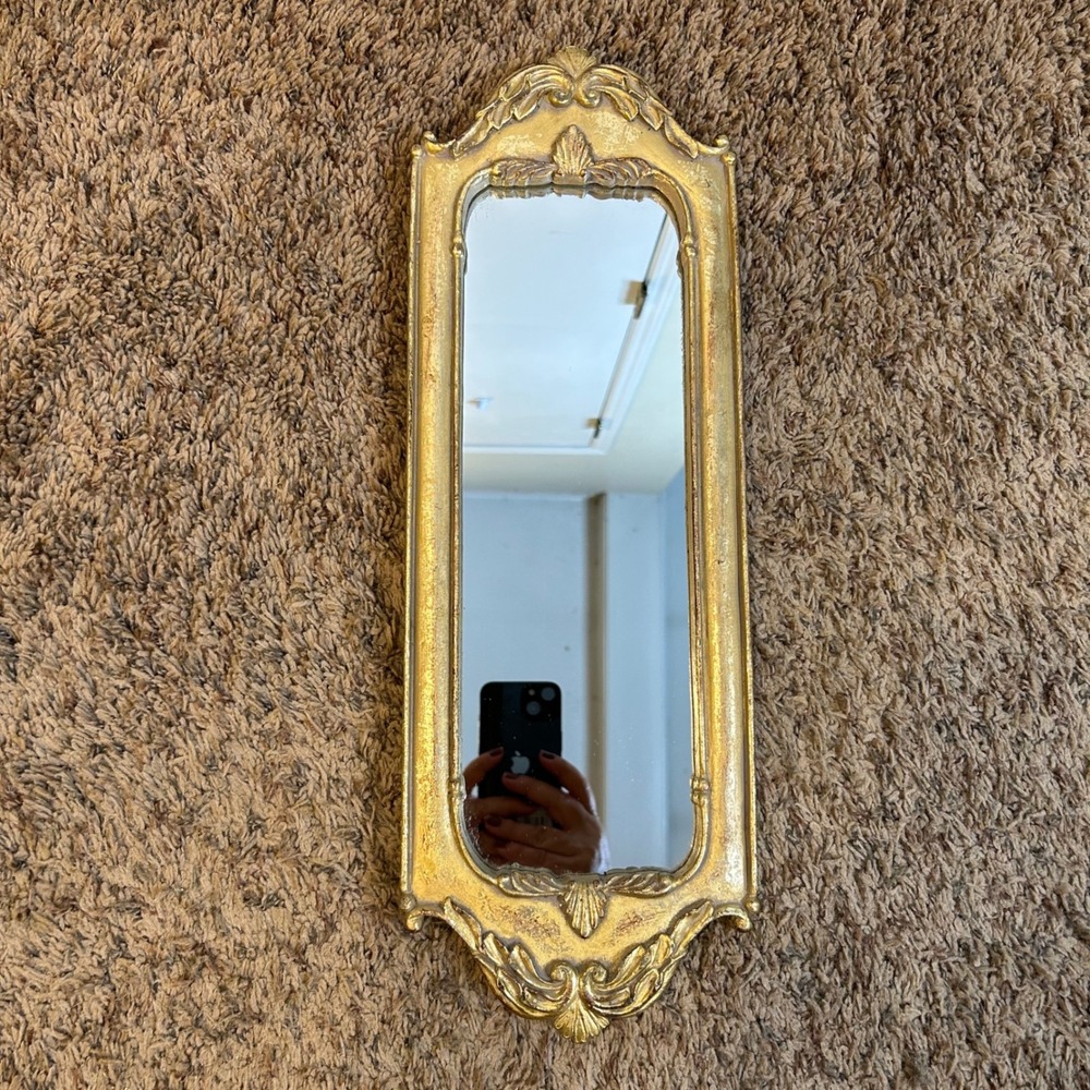 Vintage Style Ornate Gold Wall Mirror Narrow Rectangular French Provincial